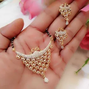 Ganesh Creation Diamond Brass Mangalsutra With Earrings