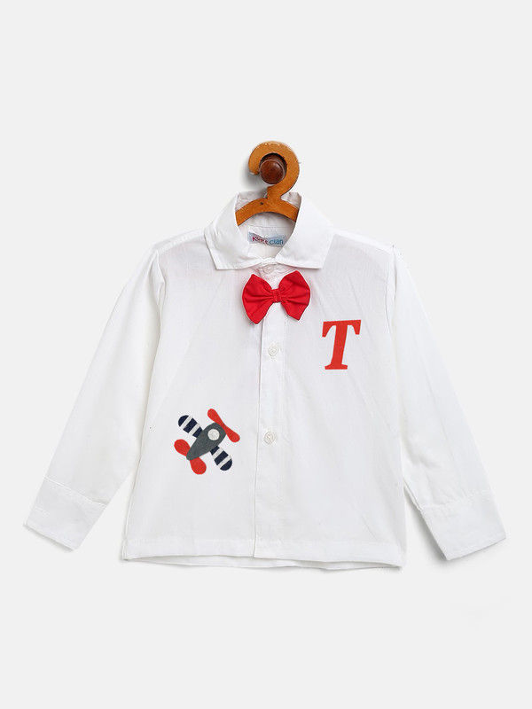 Kids Clan Alphabet T White Party Shirt With Red Bow null - b