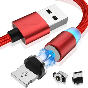 ADKG 3 in 1 Nylon Braided 1 M Magnetic Fast Charging Cable for Mobile Phones Red